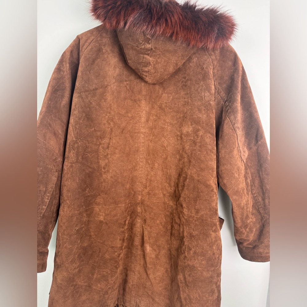 Vintage Venezia Vitale Brown Suede Duffle Coat Real Fox Fur Hood 14/16 - Picture 3 of 10